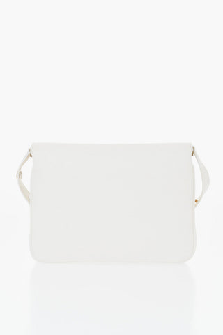 Solid-Color Hammered Leather Shoulder Bag