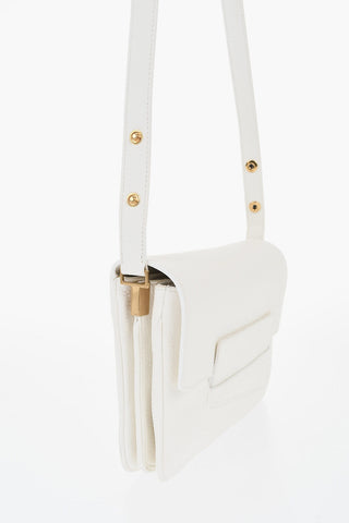 Solid-Color Hammered Leather Shoulder Bag