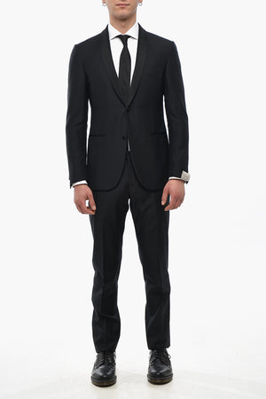 Virgin Wool Suit with Satin Shawl Lapel
