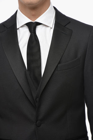 CC COLLECTION Jacquard Wool 3-Piece Suit with Satin Lapel