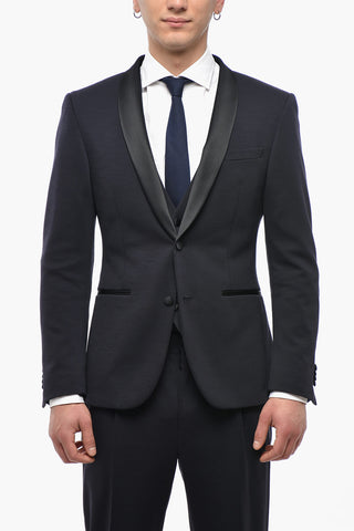 CC COLLECTION Three-Piece Suit with Satin Shawl Lapel