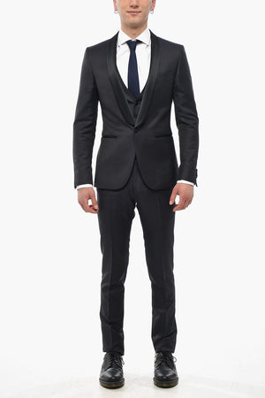CC COLLECTION Abito 3 Pezzi in Misto Lana con Rever a Scialle in Satin