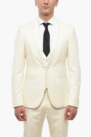 CODE Lapelless Three-Piece Suit with Satin Detail