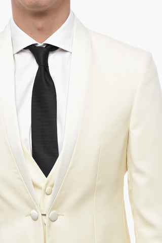 CODE Lapelless Three-Piece Suit with Satin Detail