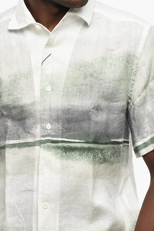 Linen Short-Sleeve Shirt with Ombre Effect