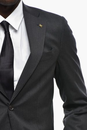 CC COLLECTION Two-Button Virgin Wool Suit with Patch Pockets