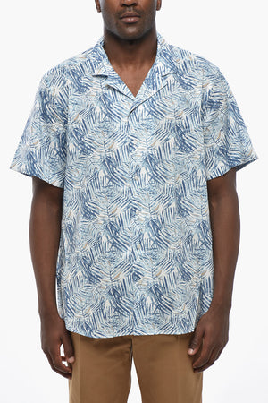 CC COLLECTION Camicia a Maniche Corte in Motivo Vegetale Colletto Cubano