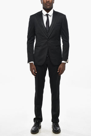 Three-Piece Silk-Blend Suit with Satin Lapel