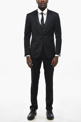 Three-Piece Silk-Blend Suit with Satin Lapel