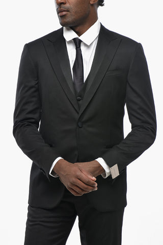 Three-Piece Silk-Blend Suit with Satin Lapel