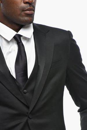 Three-Piece Silk-Blend Suit with Satin Lapel