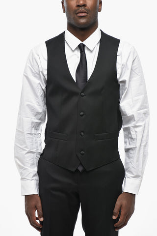 Three-Piece Silk-Blend Suit with Satin Lapel
