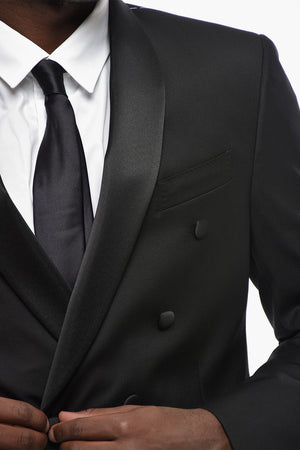 CODE Double-Breasted Wool Suit with Satin Shawl Lapel