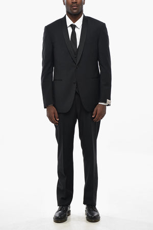 Virgin Wool 3-Piece Suit with Satin Shawl Lapel