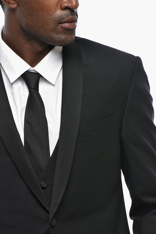 Virgin Wool 3-Piece Suit with Satin Shawl Lapel
