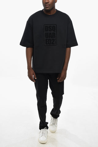 Terry Cotton Crewneck Sweatshirt with Embossed Logo