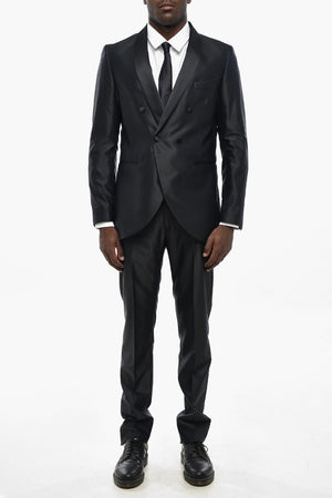CC COLLECTION Double-Breasted Satin Suit with Shawl Lapel