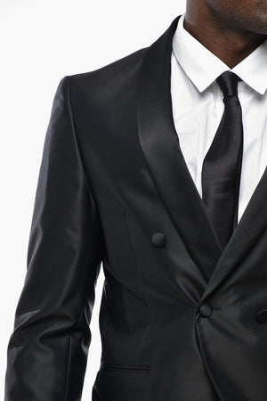 CC COLLECTION Double-Breasted Satin Suit with Shawl Lapel