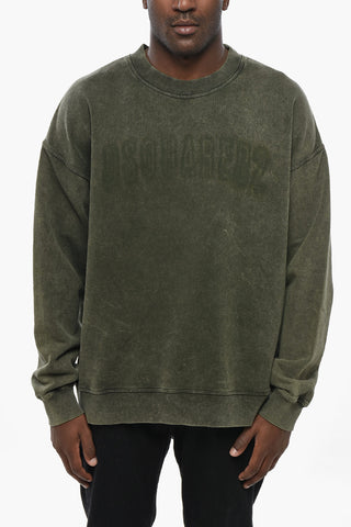 Rundhals-Sweatshirt aus angerauter Baumwolle mit Logo vorne