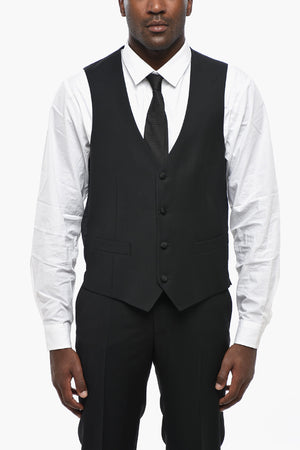 Virgin Wool Waistcoat with Fabric-Covered Buttons