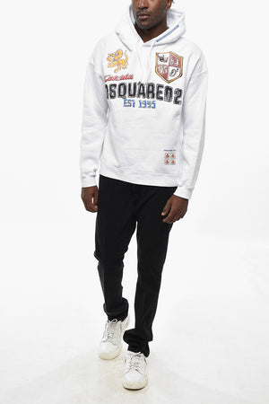 Felpa Hoodie in Cotone Felpato con Stampe