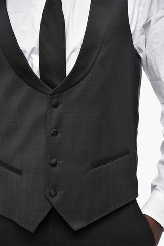 CODE Weste aus Schurwolle mit Revers aus Satin