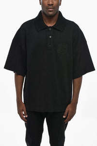 Loose Fit Cotton Blend Polo with Knit Collar