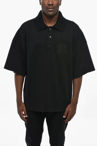 Loose-Fit-Poloshirt aus Baumwollmischung mit Strickkragen
