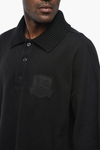 Loose-Fit-Poloshirt aus Baumwollmischung mit Strickkragen