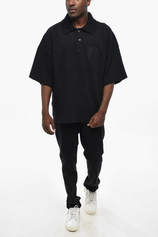Loose-Fit-Poloshirt aus Baumwollmischung mit Strickkragen