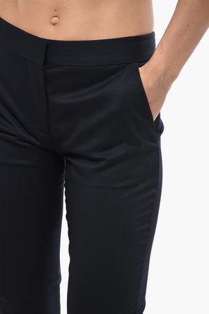 Pantaloni a Vita Bassa in Lana con Chiusura Nascosta
