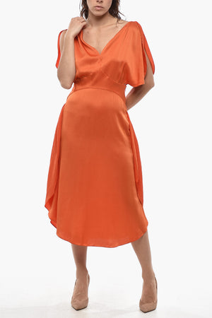 Vestito Svasato PAULINA in Satin con Manica a Petali