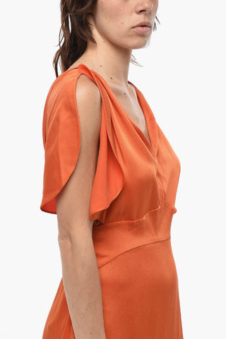 Aus Satin ausgestelltes Kleid PAULINA mit Blütenärmeln