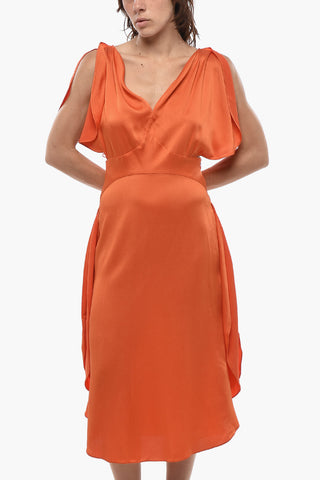 Aus Satin ausgestelltes Kleid PAULINA mit Blütenärmeln