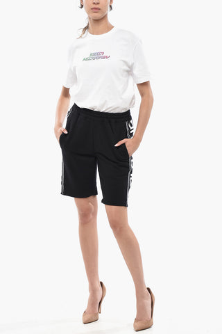 Shorts aus angerauter Baumwolle mit seitlichem Logostreifen