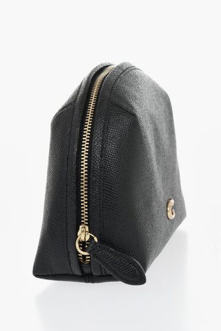 Saffiano Leather Solid-Color Clutch With Gold Monogram