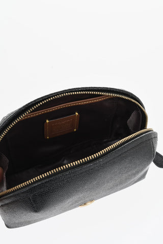 Saffiano Leather Solid-Color Clutch With Gold Monogram