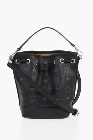 Vegan Leather Bucket Shoulder Bag With All-Over Logo
