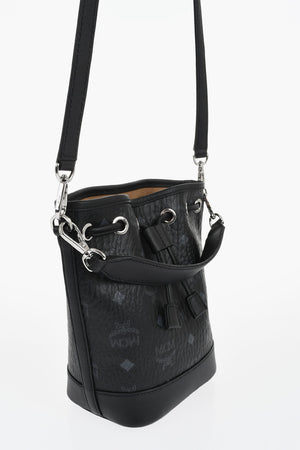 Vegan Leather Bucket Shoulder Bag With All-Over Logo