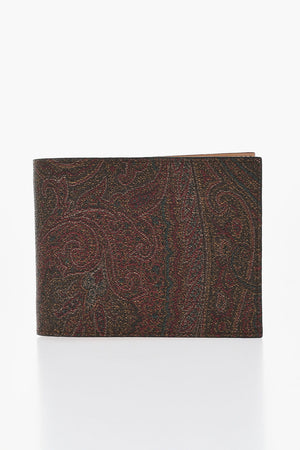 Portafoglio Bifold in Tessuto di Cotone Paisley Jacquard Spalmato