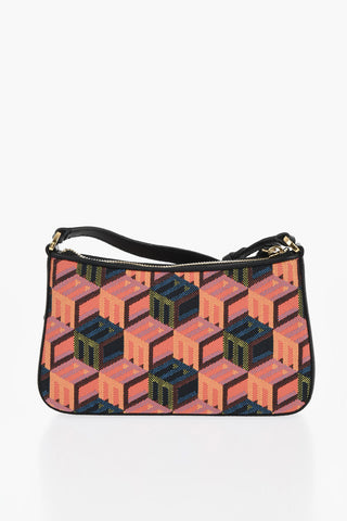 Mini Borsa a Spalla a Motivo Geometrico con Finiture in Pelle