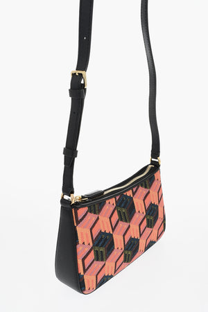 Mini Shoulder Bag With Geometric Pattern And Leather Trims