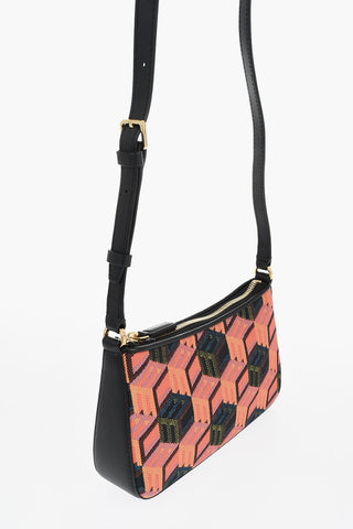 Mini Borsa a Spalla a Motivo Geometrico con Finiture in Pelle