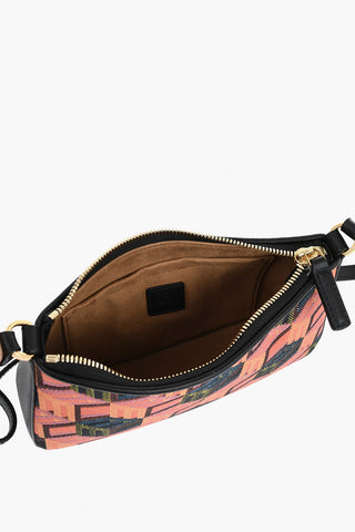 Mini Borsa a Spalla a Motivo Geometrico con Finiture in Pelle