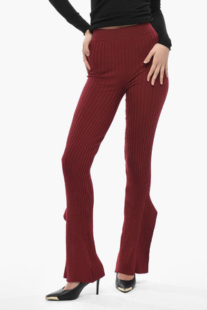 Pantaloni in Maglia a Coste con Spacco alla Caviglia
