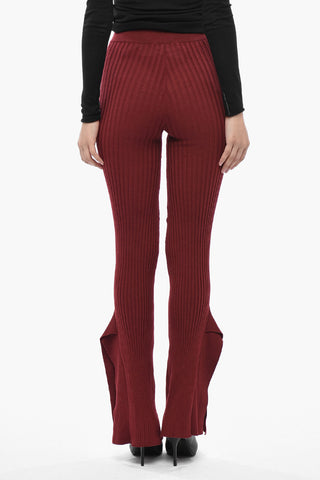 Pantaloni in Maglia a Coste con Spacco alla Caviglia