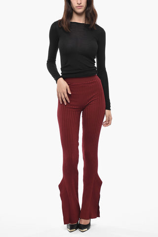 Pantaloni in Maglia a Coste con Spacco alla Caviglia