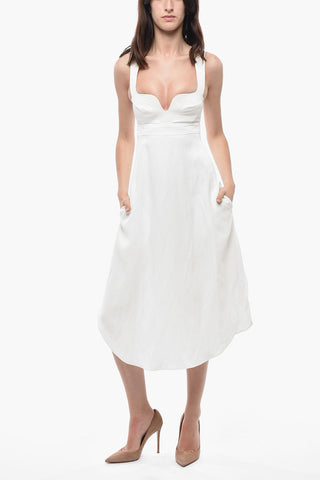 Vestito Midi in Tinta Unita con Scollo Strutturato