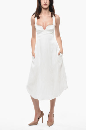 Vestito Midi in Tinta Unita con Scollo Strutturato