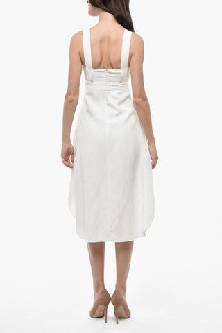 Vestito Midi in Tinta Unita con Scollo Strutturato